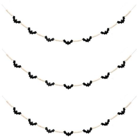 Guirlande de perles chauve-souris en bois pour Halloween - Décoration d'Halloween