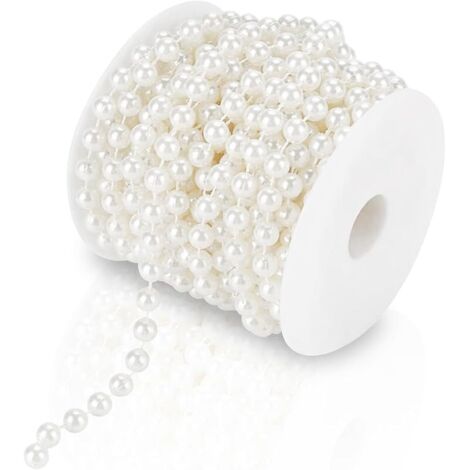 Guirlande de perles de 10 m - Rouleau de fil de perles - Pour bricolage, décoration de mariage - 8 mm - Blanc