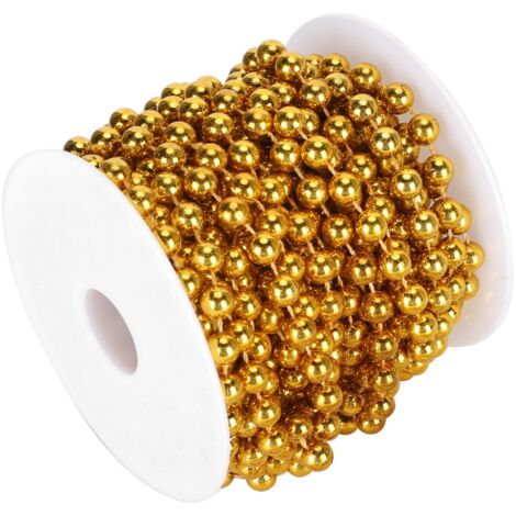 Guirlande de Perles Dorées 8mm - Décoration Festive pour Sapin de Noël - Rouleau de 10m en Plastique