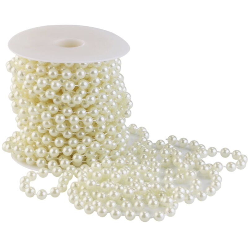 Guirlande de perles en acrylique 10 m - Bobine de chaîne de perles pour cadeau de mariage, bouquet de mariée, décoration de fête (beige)