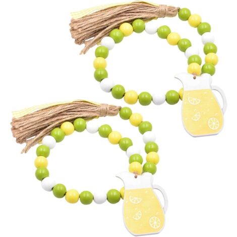 Guirlande de perles en bois avec pompons, 2 pièces, perles rustiques en bois