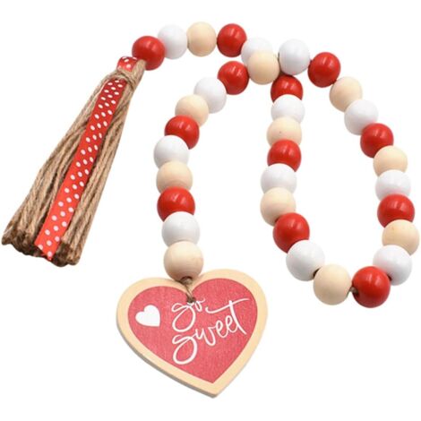 Guirlande de perles en bois avec pompons rustiques pour la Saint-Valentin