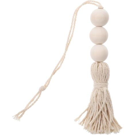 Guirlande de perles en bois avec pompons, style bohème, décoration en perles de bois