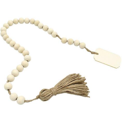 Guirlande de perles en bois avec pompons, style champêtre, perles rustiques, décoration naturelle