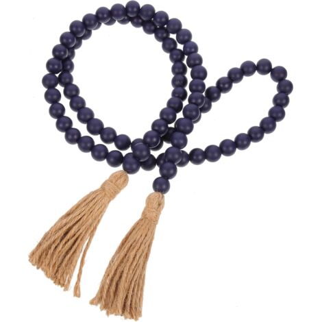 Guirlande de perles en bois bleu foncé avec pompons, fabriquée à la main