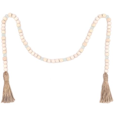 Guirlande de perles en bois créative avec pompons, artisanat géométrique en bois et perles acryliques transparentes aux couleurs bonbon, décoration rustique pour table à étages de style ferme
