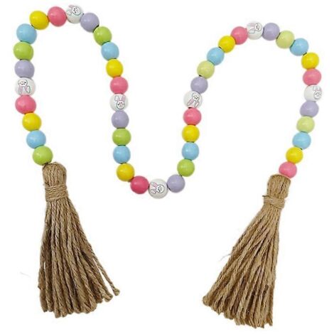 Guirlande de perles en bois de Pâques avec franges pour décoration printanière d'étagère