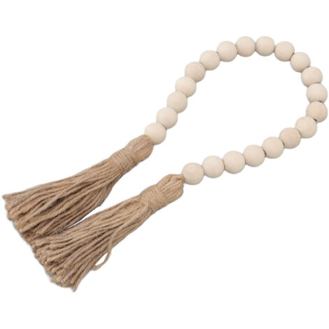 Guirlande de Perles en Bois Naturel Fait Main - Décoration Murale avec Franges, Idée Cadeau Déco