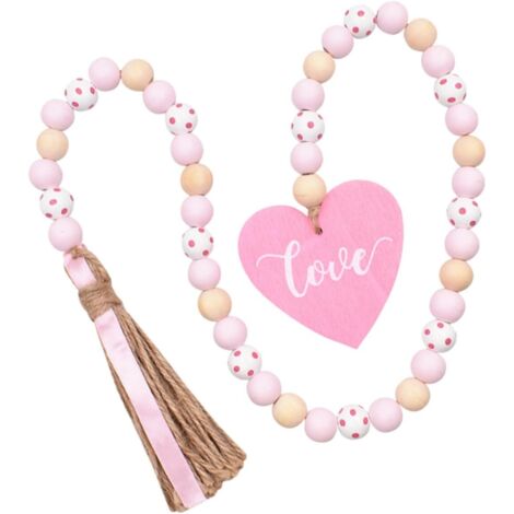Guirlande de perles en bois pour la Saint-Valentin avec pendentif en forme de cœur rose
