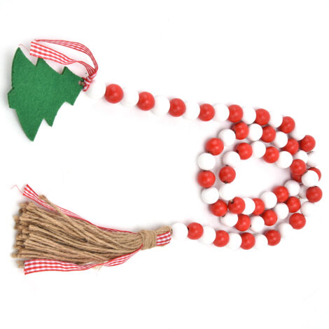 Guirlande de Perles en Bois Rouge et Blanche - Décoration de Noël pour Sapin et Maison