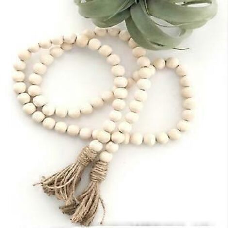 Guirlande de perles en bois, style rustique, avec pompons, à suspendre au mur (14 mm).