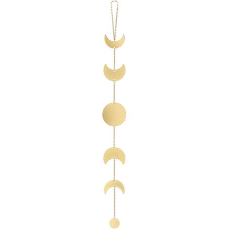 Guirlande de phases lunaires Mkouo en métal, style bohème chic, décoration murale dorée. Idéale pour appartement, dortoir, bureau,