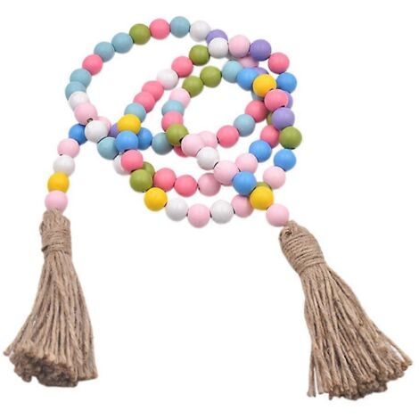 Guirlande de pompons tissée à la main, guirlande de perles en bois, décoration pour chambre d'enfant ou maison