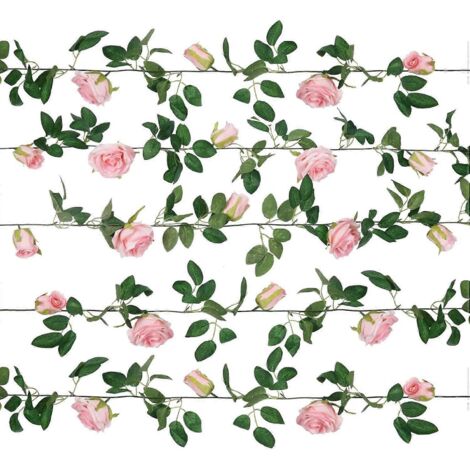 Guirlande de roses artificielles en soie, fleurs en pot, paniers suspendus, plantes pour décoration intérieure et extérieure : maison, mariage, arche, jardin, mur (5 pièces, rose clair)