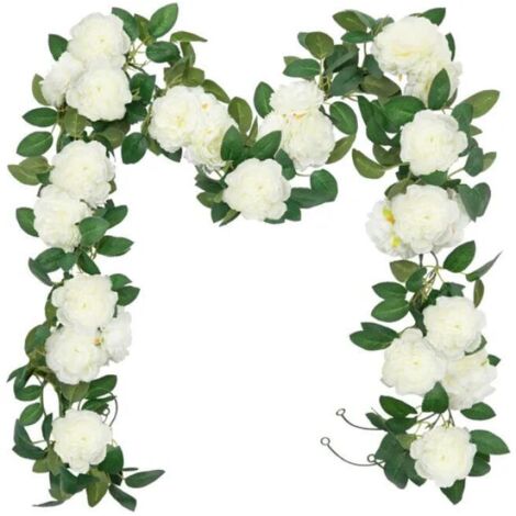 Guirlande de roses artificielles SHACOS 3 pièces (6,0 mètres), guirlande de fleurs blanches, fleurs en soie suspendues pour mari
