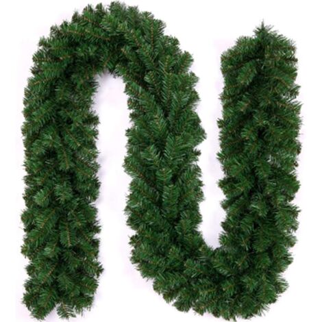 Guirlande de Sapin de Noël Artificiel Tête Décorative Intérieur Extérieur Ornements de Noël Vert Ornement Vert Ornements de Noël Ornements de Noël Herbe Verte pour Votre Porte, Mur 2.7m (1 Pièce)