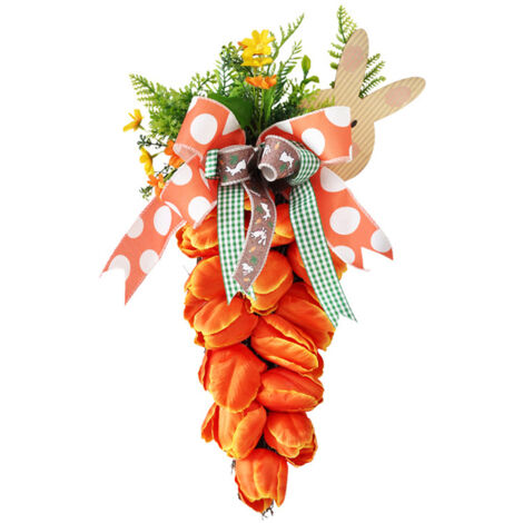 Guirlande de tulipes et carottes artificielles de Pâques avec suspensions en rotin, décoration de fête pour porte d'entrée ou mur