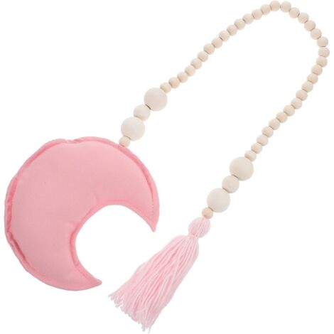 Guirlande décorative en perles de bois avec pendentif lune et pompon
