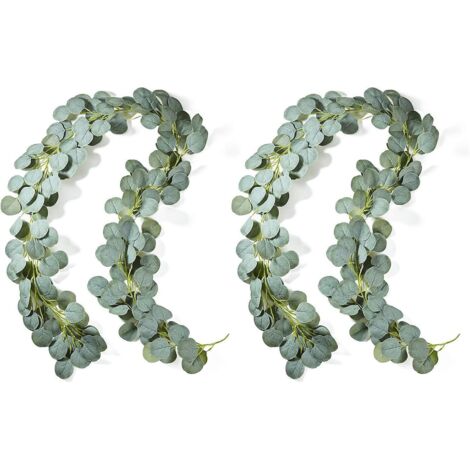 Guirlande d'eucalyptus artificiel - Vigne de feuilles vertes faite à la main pour la décoration de mariage et de maison (2 pièces)