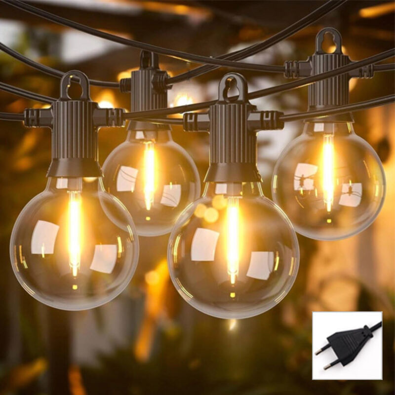 Guirlande Extérieur IP65 7.62m - 12 Ampoules G40 Edison Antichoc - 2700K Lumière Chaude - Noël & Camping - Éclairage Jardin, Terrasse, Balcon