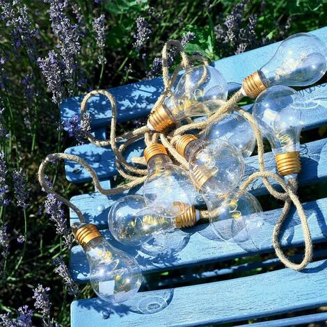 Guirlande fête 10 Ampoules sur corde chanvre à piles