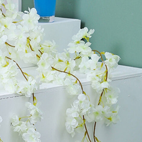 Guirlande Florale Artificielle Fleurs de Cerisier Sakura Décor Maison Bureau 1.8m Blanc 135 Fleurs