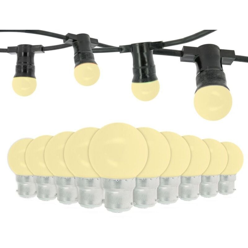 Guirlande Guinguette Professionnelle 10 Ampoules led B22 1W Blanc Chaud 10 mètres Interconnectable