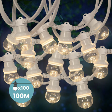 Guirlande Guinguette 100 M Cable Blanc IP65 - Guirlande Electrique Exterieur 100 Bulbes Transparents Dimmables - Guirlande Guinguette Exterieur Boheme Déco pour Domaines et Chateaux