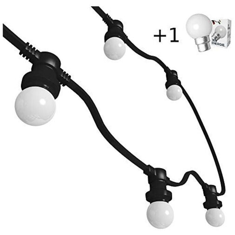 Guirlande Guinguette 10m 20 ampoules blanches B22 chainable plus cable d'alimentation