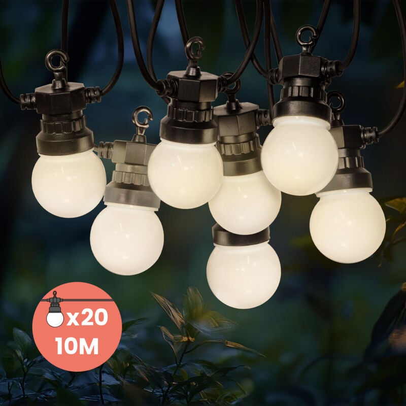 Guirlande Guinguette 10M Blanc chaud - Guirlande Lumineuse Extérieur 20 Bulbes Transparents- Guirlande exterieur pou décoration jardin et maison