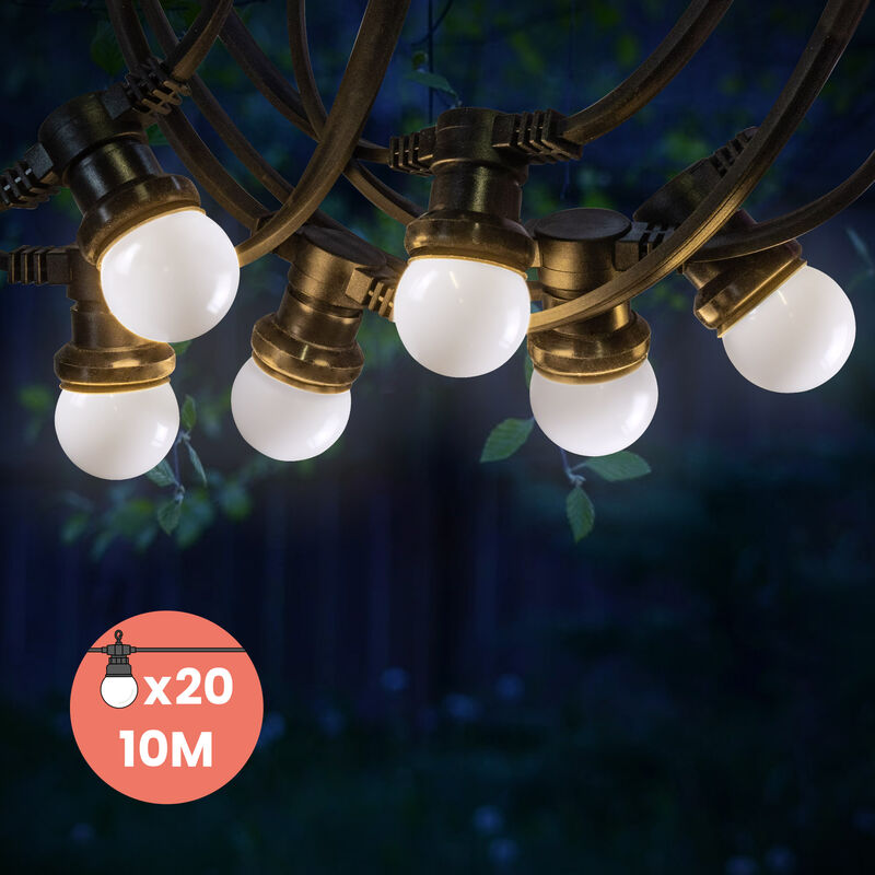 Guirlande Guinguette 10M Blanc IP65 - Guirlande Lumineuse Extérieur 20 Bulbes - Guirlande Exterieure Etanche pour Décoration de Jardin, Maison et