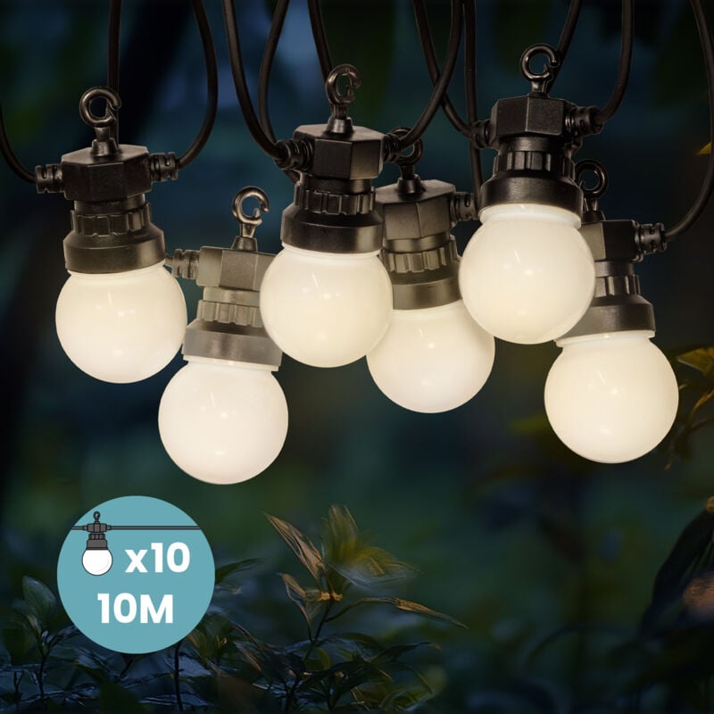 Guirlande Guinguette 10M Blanc- Guirlande Electrique Exterieur 10 Bulbes Blancs - Guirlande Guinguette Exterieur Decoration Romantique, Chic, Déco