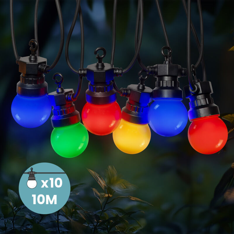 Guirlande Guinguette Multicolore 10M IP44 - Guirlande Lumineuse Exterieure Multicolore 10 Bulbes Bleu Rouge Jaune Vert - Guirlande Guinguette