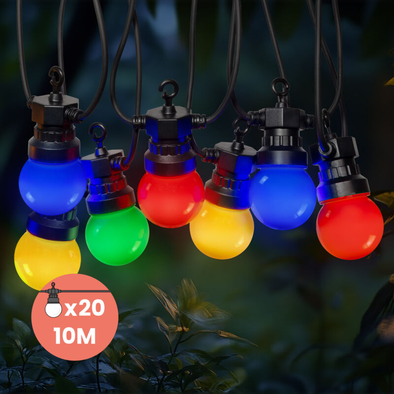 Guirlande Guinguette 10M Multicolore - Guirlande Lumineuse Extérieur 20 Bulbes Transparents- Guirlande exterieur pou décoration jardin et maison