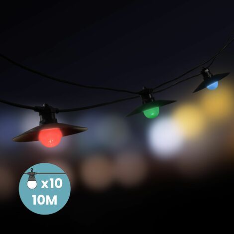 Guirlande guinguette lumineuse extérieure 10m + 20 ampoules LED couleurs  chainable.