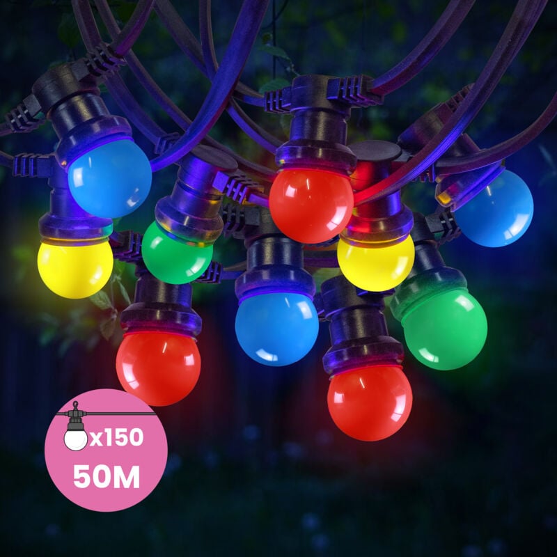 Guirlande Guinguette 10M Multicolore IP65 - Guirlande Lumineuse Extérieur 150 Bulbes Multicolore - Guirlande Exterieure Etanche pour Décoration de