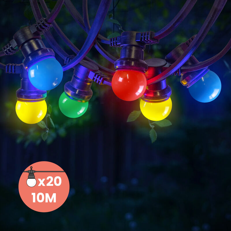 Guirlande Guinguette 10M Multicolore IP65 - Guirlande Lumineuse Extérieur 20 Ampoules E27 Multicolore - Guirlande Exterieure Etanche pour Décoration