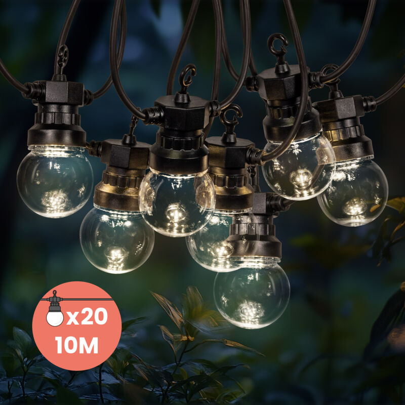 Guirlande Guinguette 10M Transparent - Guirlande Lumineuse Extérieur 20 Bulbes Transparents- Guirlande exterieur pou décoration jardin et maison