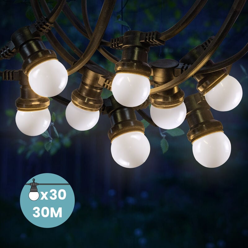 Guirlande Guinguette 30M Blanc IP65 - Guirlande Electrique Exterieur 30 Bulbes Blancs - Guirlande Guinguette Exterieur Boheme Déco pour Domaines et