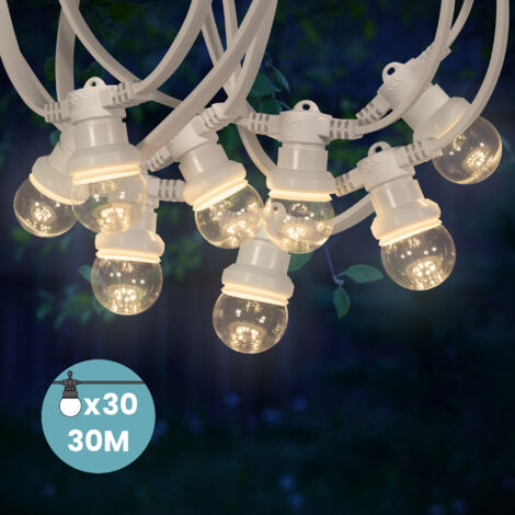 Guirlande Guinguette 30M Cable Blanc IP65 - Guirlande Electrique Exterieur 30 Bulbes Transparents Dimmables - Guirlande Guinguette Exterieur Boheme Déco pour Domaines et Parcs