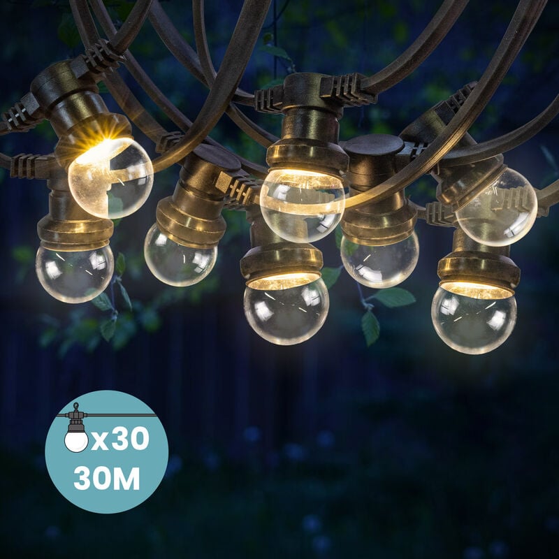 Guirlande Guinguette 30M Transparente IP65 - Guirlande Electrique Exterieur 30 Bulbes Transparents - Guirlande Guinguette Exterieur Boheme Déco pour
