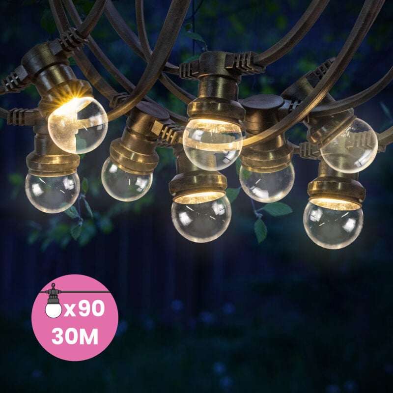 Guirlande Guinguette 30M Transparente IP65 - Guirlande Lumineuse Extérieur 90 Bulbes Transparents - Guirlande Exterieure Etanche pour Décoration de