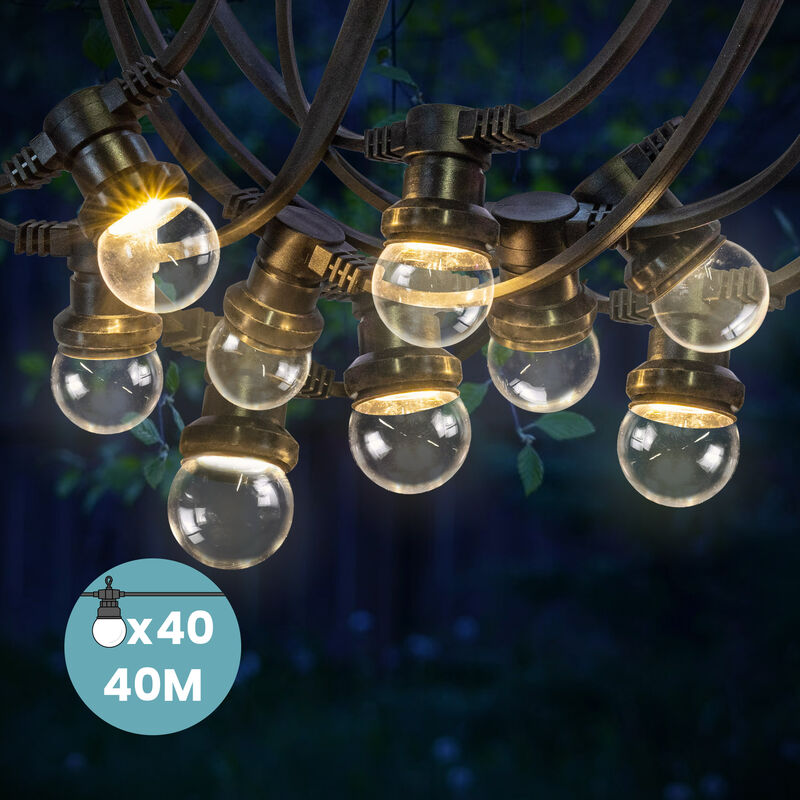 Guirlande Guinguette 40M Transparent IP65 - Guirlande Electrique Exterieur 40 Bulbes Dimmables - Guirlande Guinguette Exterieur Boheme Déco pour