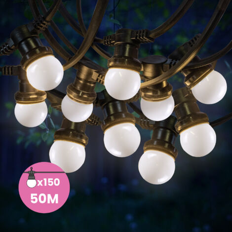 Guirlande Guinguette 50M Blanc IP65 - Guirlande Lumineuse Extérieur 150 Bulbes - Guirlande Exterieure Etanche pour Décoration de Jardin, Maison et Façade