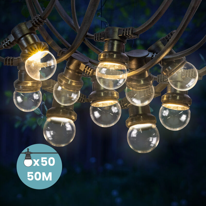 Guirlande Guinguette 50M Transparent IP65 - Guirlande Electrique Exterieur 50 Bulbes Transparents