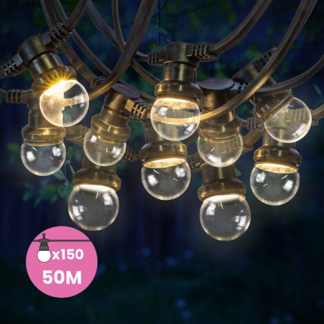 Guirlande Guinguette 50M Transparente IP65 - Guirlande Lumineuse Extérieur 150 Bulbes Dimmables - Guirlande Exterieure Etanche pour Décoration de Jardin, Maison et Façade