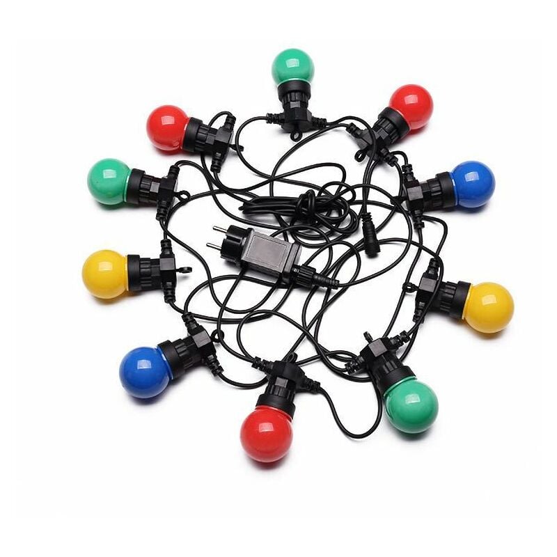 Guirlande Guinguette 5M Multicolore IP65- Guirlande Electrique Extérieure 10 Bulbes Bleu Rouge Jaune Vert - Guirlande Lumineuse Exterieure Decoration
