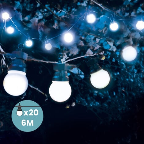 Guirlande guinguette 4,75 m 20 ampoules LED 1W - Blanc chaud - Lunartec