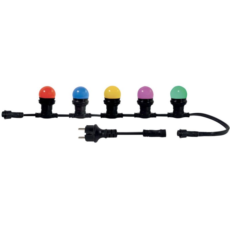 Guirlande Guinguette LED 10m, 10 ampoules, multicouleurs remplaçables E27, 150W, 300 lumens, IP65, connectable - Tibelec
