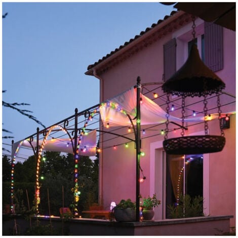 Idmarket - Guirlande lumineuse extérieure solaire 13M guirlande guinguette  11 ampoules + 100 LED - Eclairage solaire - Rue du Commerce